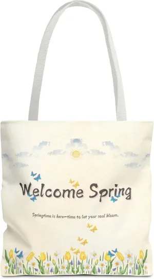 Welcome Spring Tote Bag – Perfect for Spring Outings, Gardening, Picnics, Easter Celebrations, Outdoor Adventures