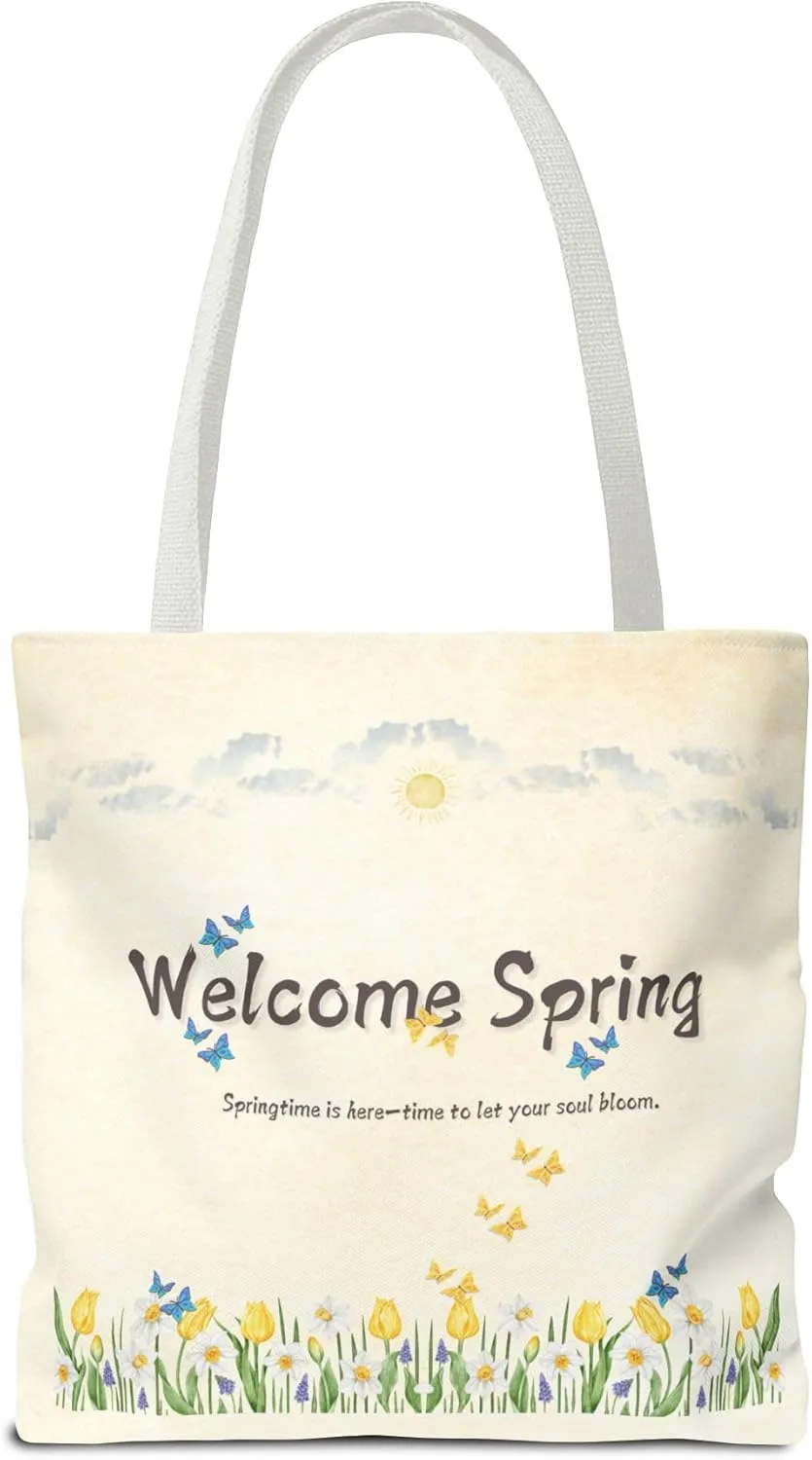 Welcome Spring Tote Bag – Perfect for Spring Outings, Gardening, Picnics, Easter Celebrations, Outdoor Adventures