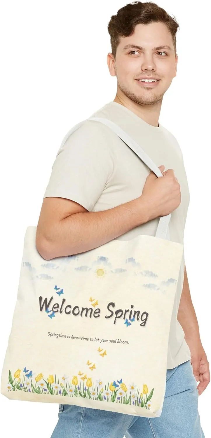 Welcome Spring Tote Bag – Perfect for Spring Outings, Gardening, Picnics, Easter Celebrations, Outdoor Adventures