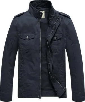 WenVen Men's Casual Washed Cotton Military Jacket