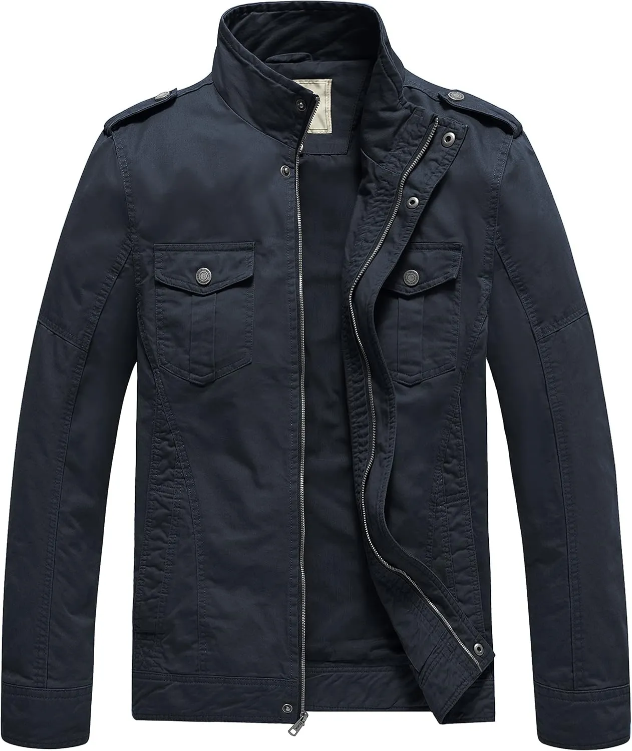 WenVen Men's Casual Washed Cotton Military Jacket
