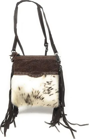 Western Genuine Tooled Leather Cowhide Fur Fringe Women's Crossbody Chain Bag/Purse