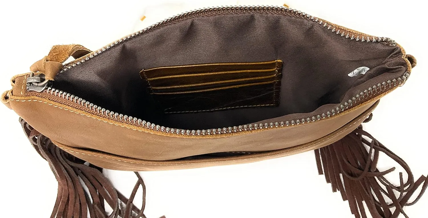 Western Genuine Tooled Leather Cowhide Fur Fringe Women's Crossbody Chain Bag/Purse