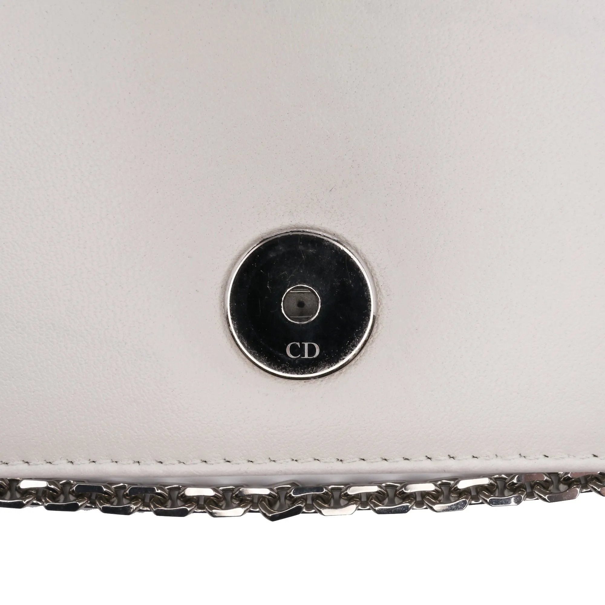 White Dior Leather Patch Embellished Wallet on Chain Crossbody Bag
