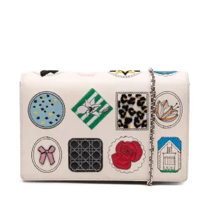 White Dior Leather Patch Embellished Wallet on Chain Crossbody Bag