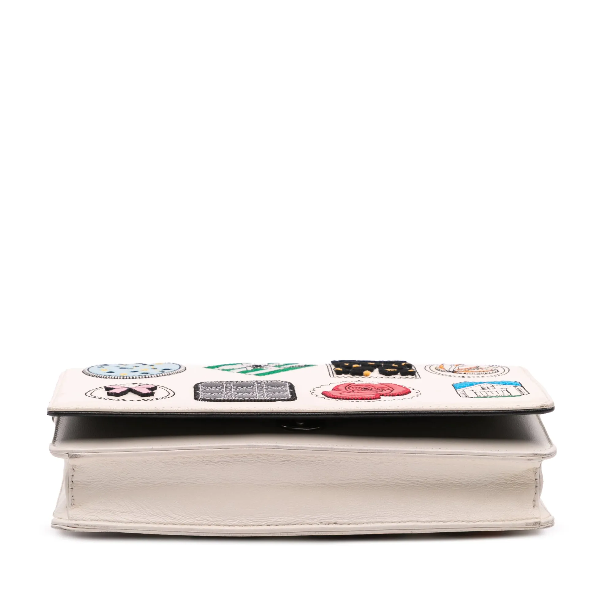 White Dior Leather Patch Embellished Wallet on Chain Crossbody Bag