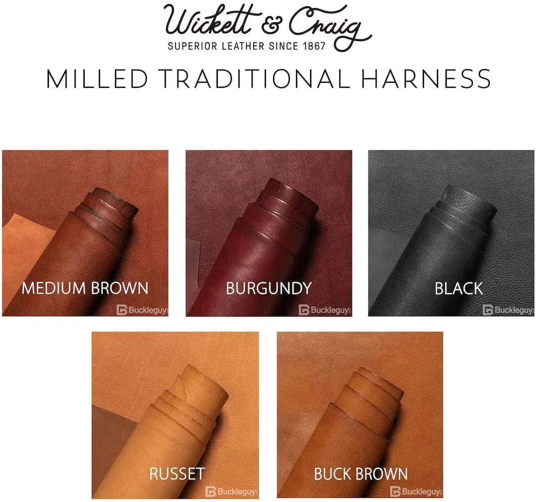 Wickett & Craig 'Milled' Traditional Harness Leather, Deer Embossed, Side, Burgundy