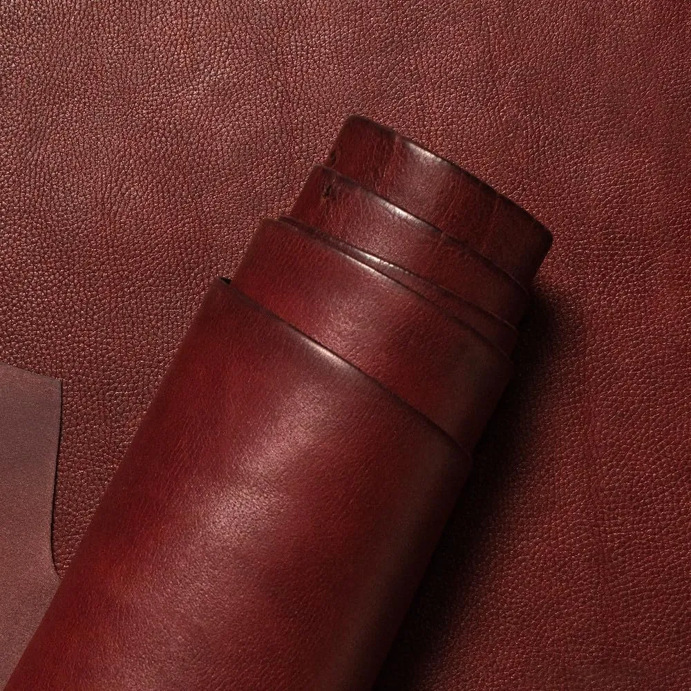 Wickett & Craig 'Milled' Traditional Harness Leather, Deer Embossed, Side, Burgundy