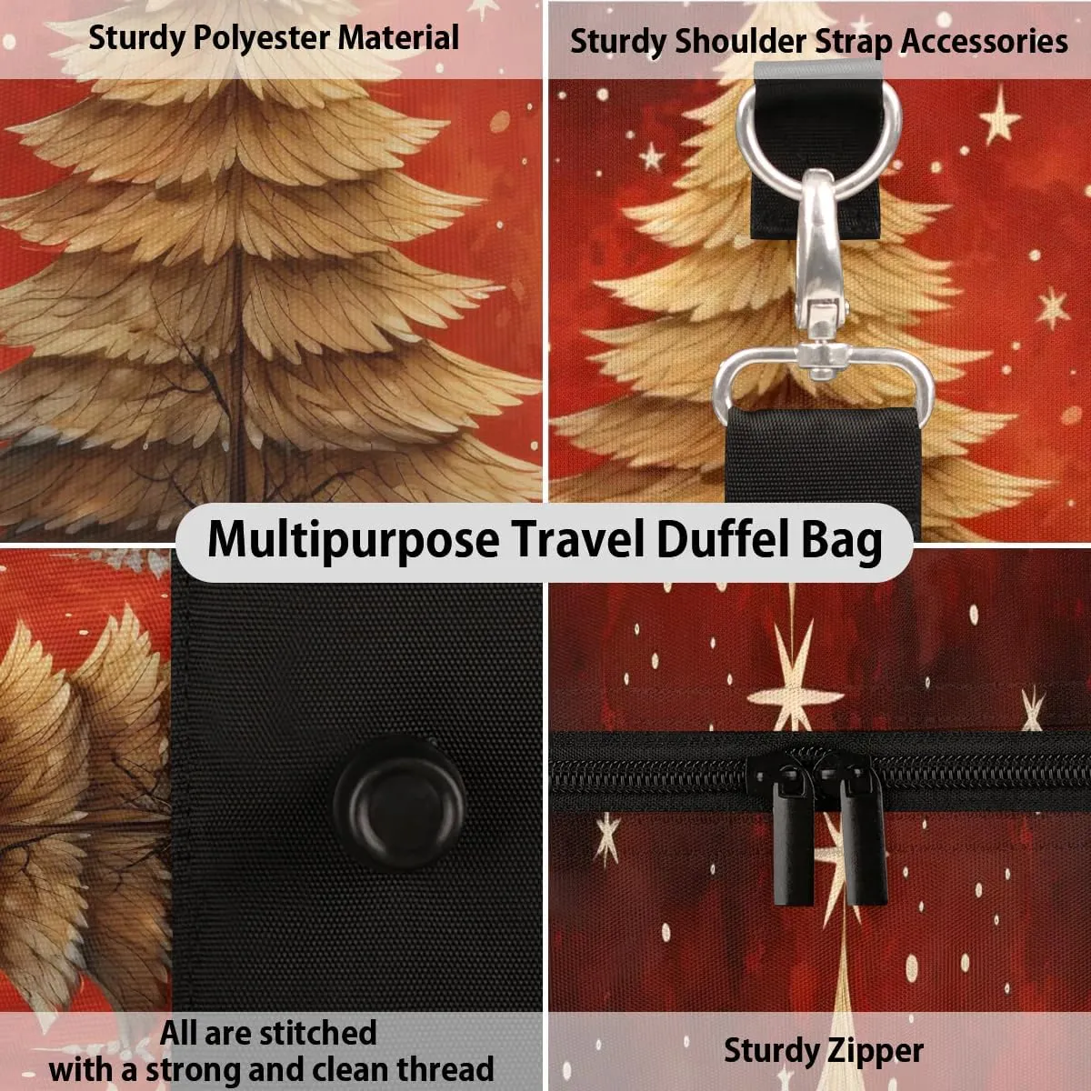 Winter Christmas Tree Travel Duffel Bag for Women Men Waterproof Foldable Overnight Weekender Bag Large Capacity Sports Gym Bag