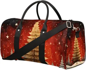 Winter Christmas Tree Travel Duffel Bag for Women Men Waterproof Foldable Overnight Weekender Bag Large Capacity Sports Gym Bag
