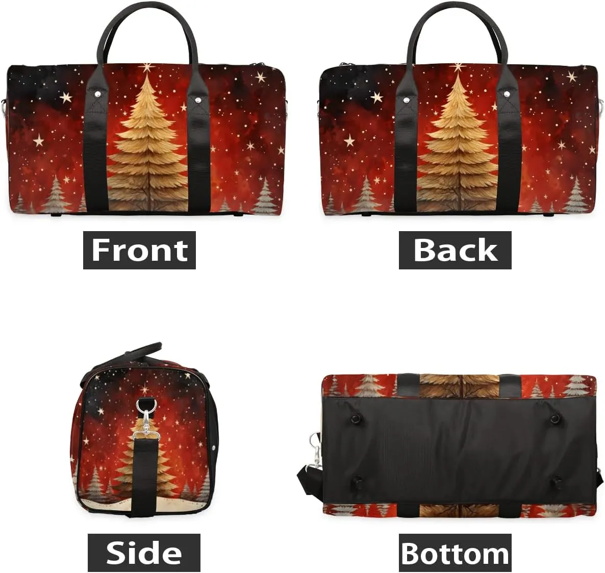 Winter Christmas Tree Travel Duffel Bag for Women Men Waterproof Foldable Overnight Weekender Bag Large Capacity Sports Gym Bag