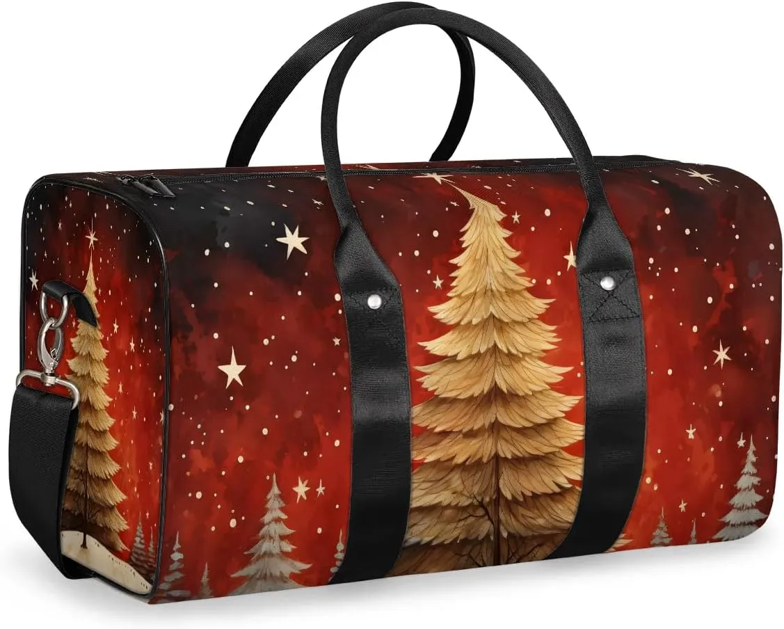 Winter Christmas Tree Travel Duffel Bag for Women Men Waterproof Foldable Overnight Weekender Bag Large Capacity Sports Gym Bag