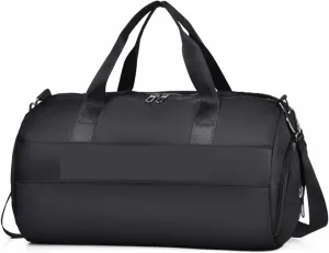 women and Wet Separation Fitness Cylinder Waterproof Travel Portable Sports Sport Gym Bag (Black)
