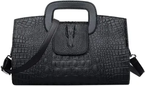 Women Crocodile Embossed Handbag Vintage Flap Tote Purse Evening Clutch Shoulder Bag