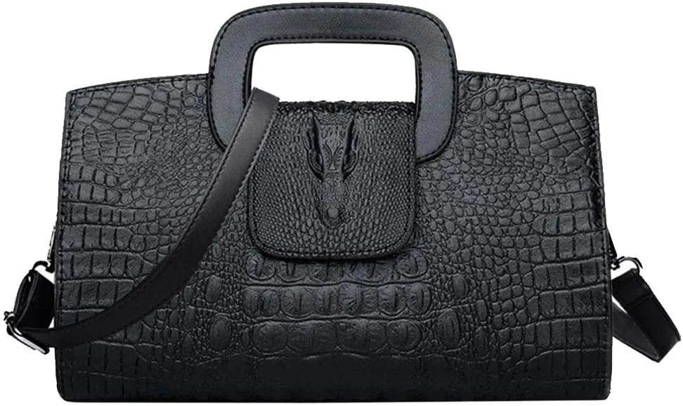 Women Crocodile Embossed Handbag Vintage Flap Tote Purse Evening Clutch Shoulder Bag