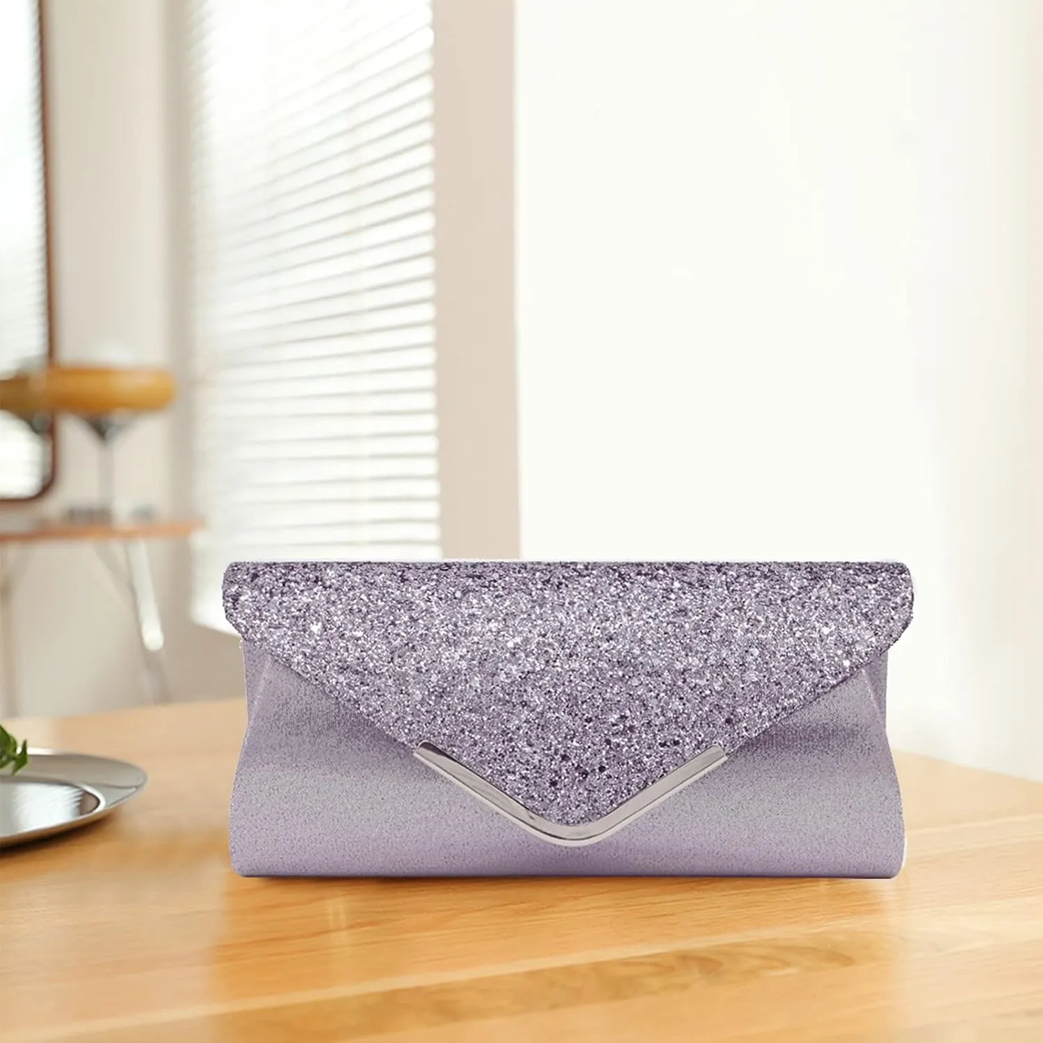 Women Envelope Clutch Bag Sequins Evening Bag Shiny Handbag with Detachable Chain Bridal Wedding Purse