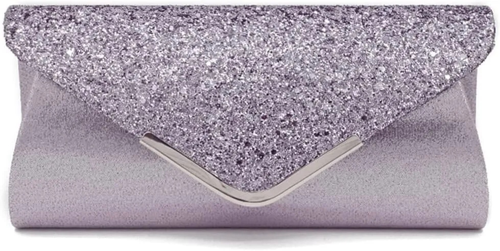 Women Envelope Clutch Bag Sequins Evening Bag Shiny Handbag with Detachable Chain Bridal Wedding Purse