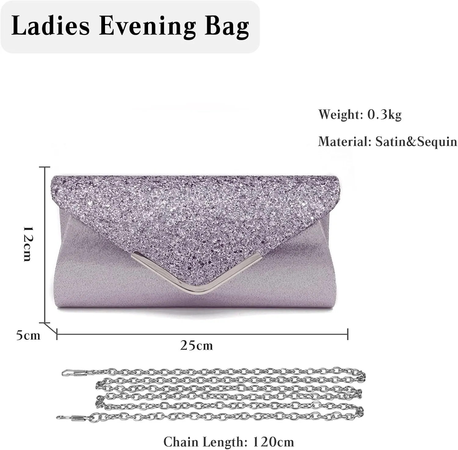 Women Envelope Clutch Bag Sequins Evening Bag Shiny Handbag with Detachable Chain Bridal Wedding Purse
