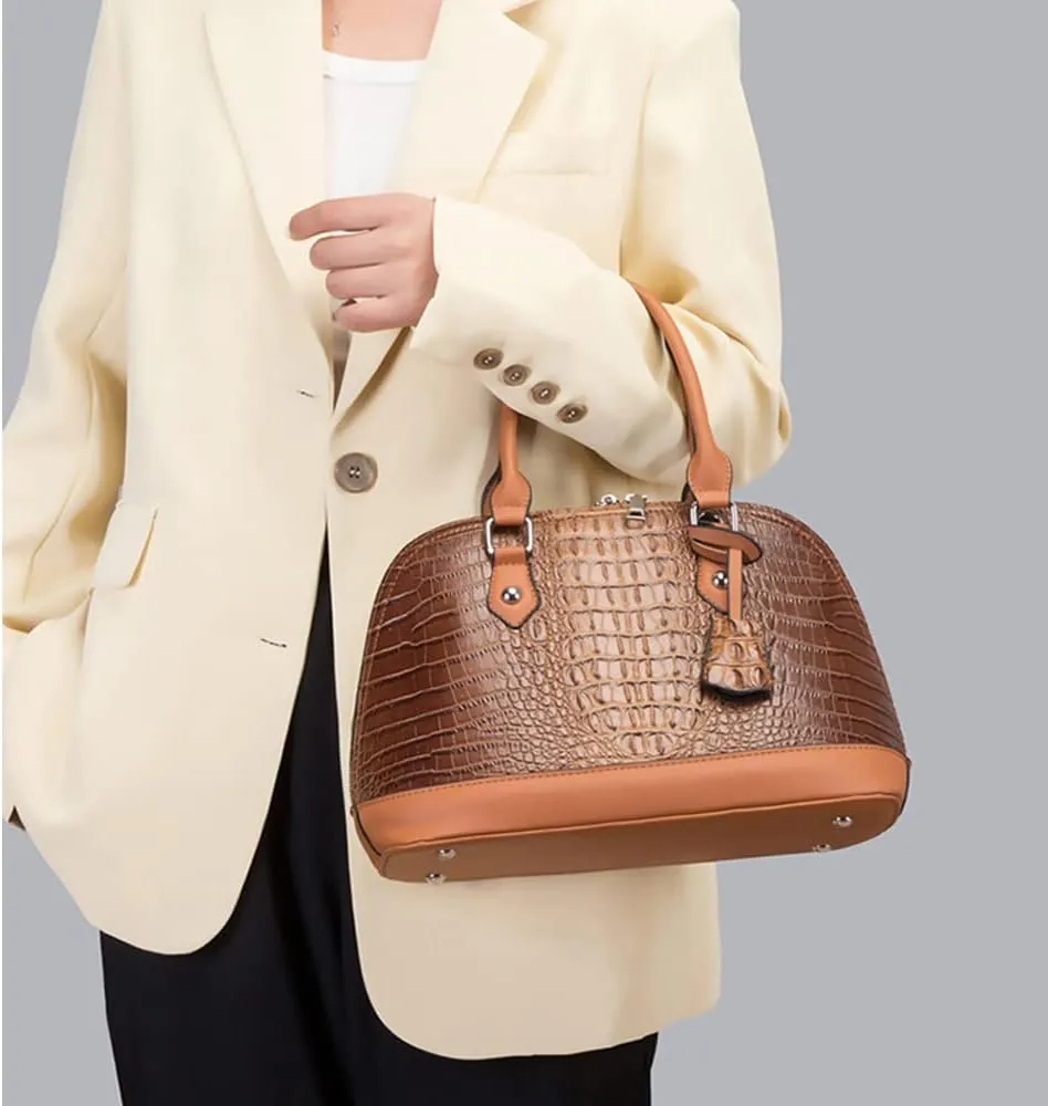 Women Handbags and Purses Set Embossed Crocodile Pattern Faux Leather Dome Satchel Handbag Wallet Shoulder Bags 3Pcs