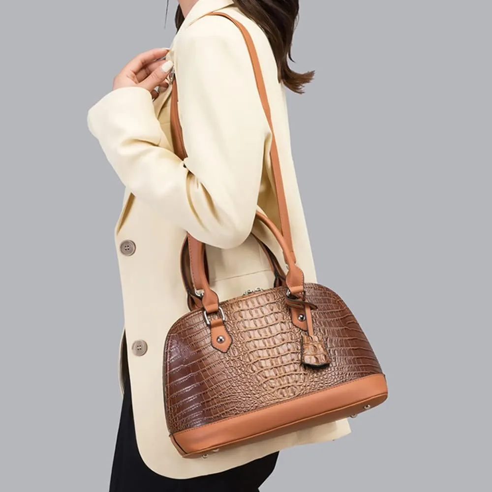 Women Handbags and Purses Set Embossed Crocodile Pattern Faux Leather Dome Satchel Handbag Wallet Shoulder Bags 3Pcs