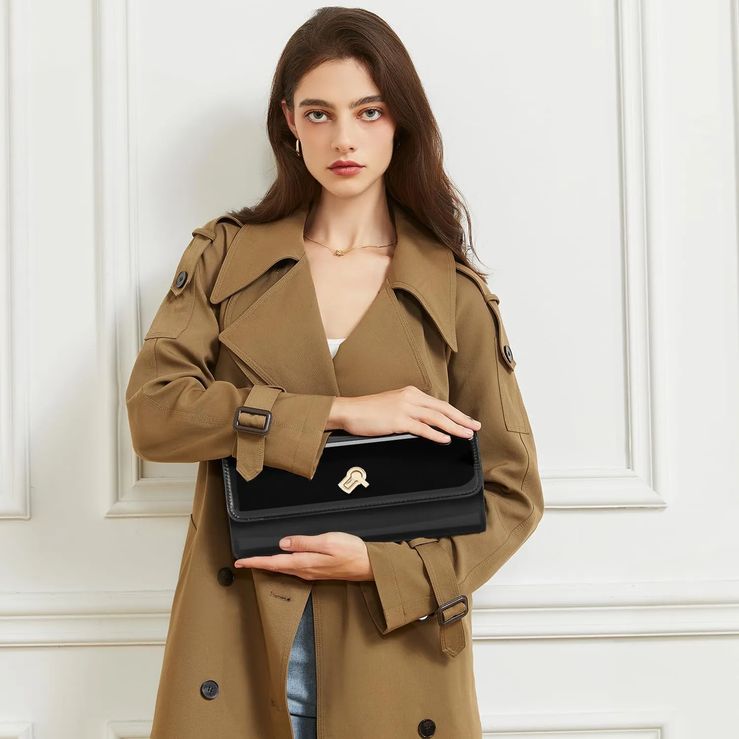 Women Metallic PU Leather Evening Clutch Purse Handbag Crossbody Shoulder Bag Square Box Bag Chic Handbag