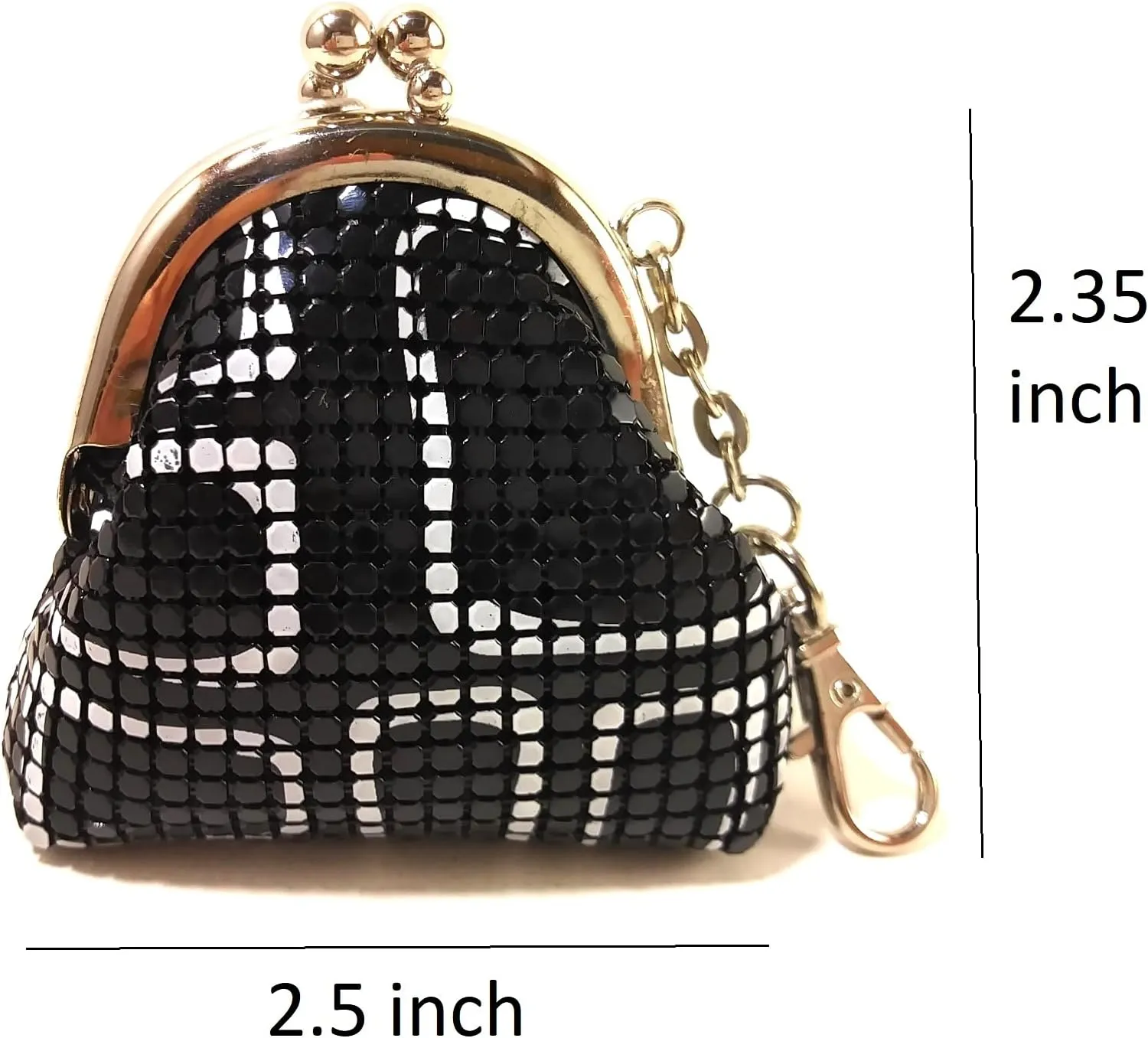Women Mini Coin Purse Metal Mesh Kiss Lock Clasp Buckle Pouch (Black with White lines)