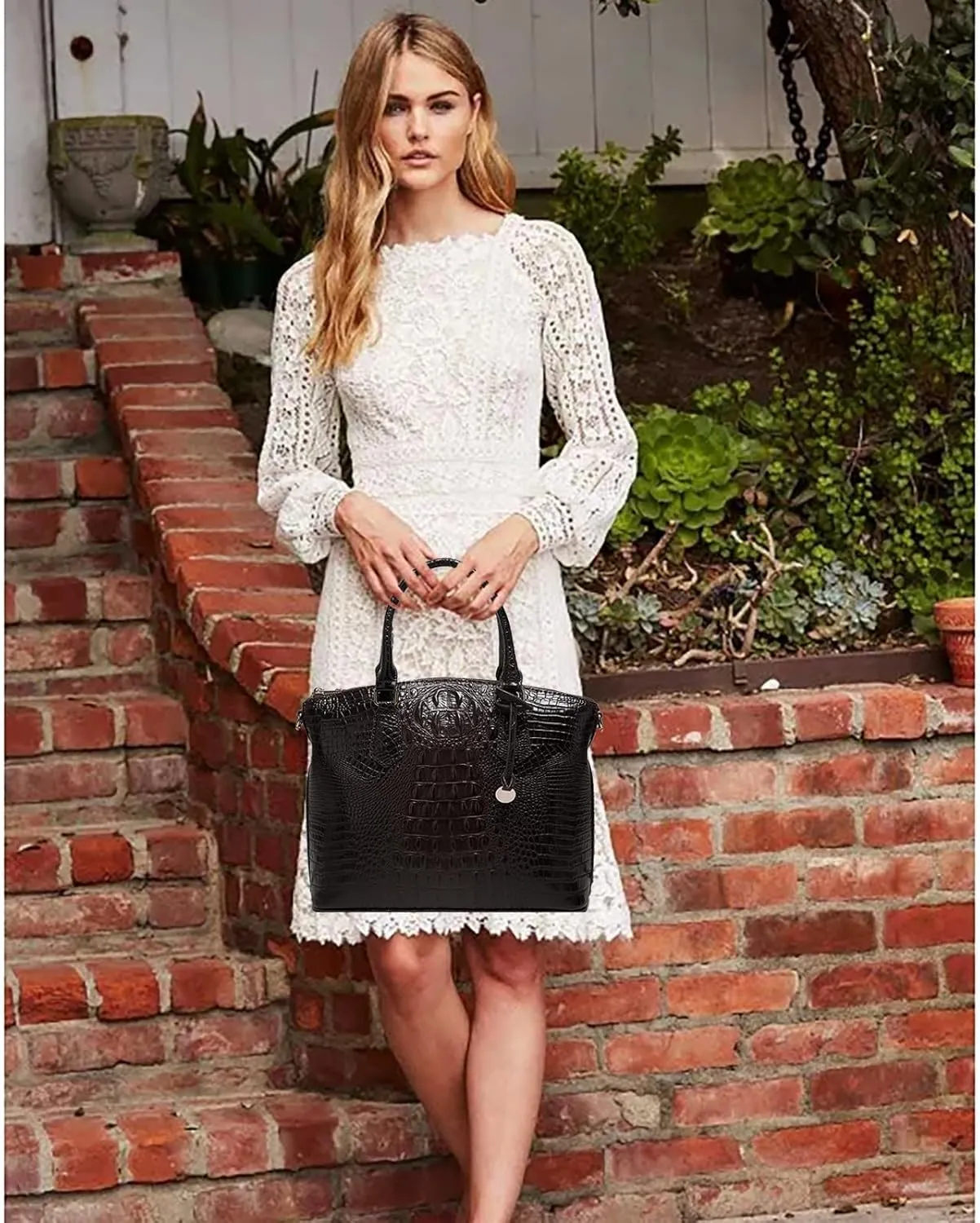 Women Purse Vegan Leather Crocodile-Embossed Pattern With Removable Shoulder Strap Top Handle Large Shoulder Bags