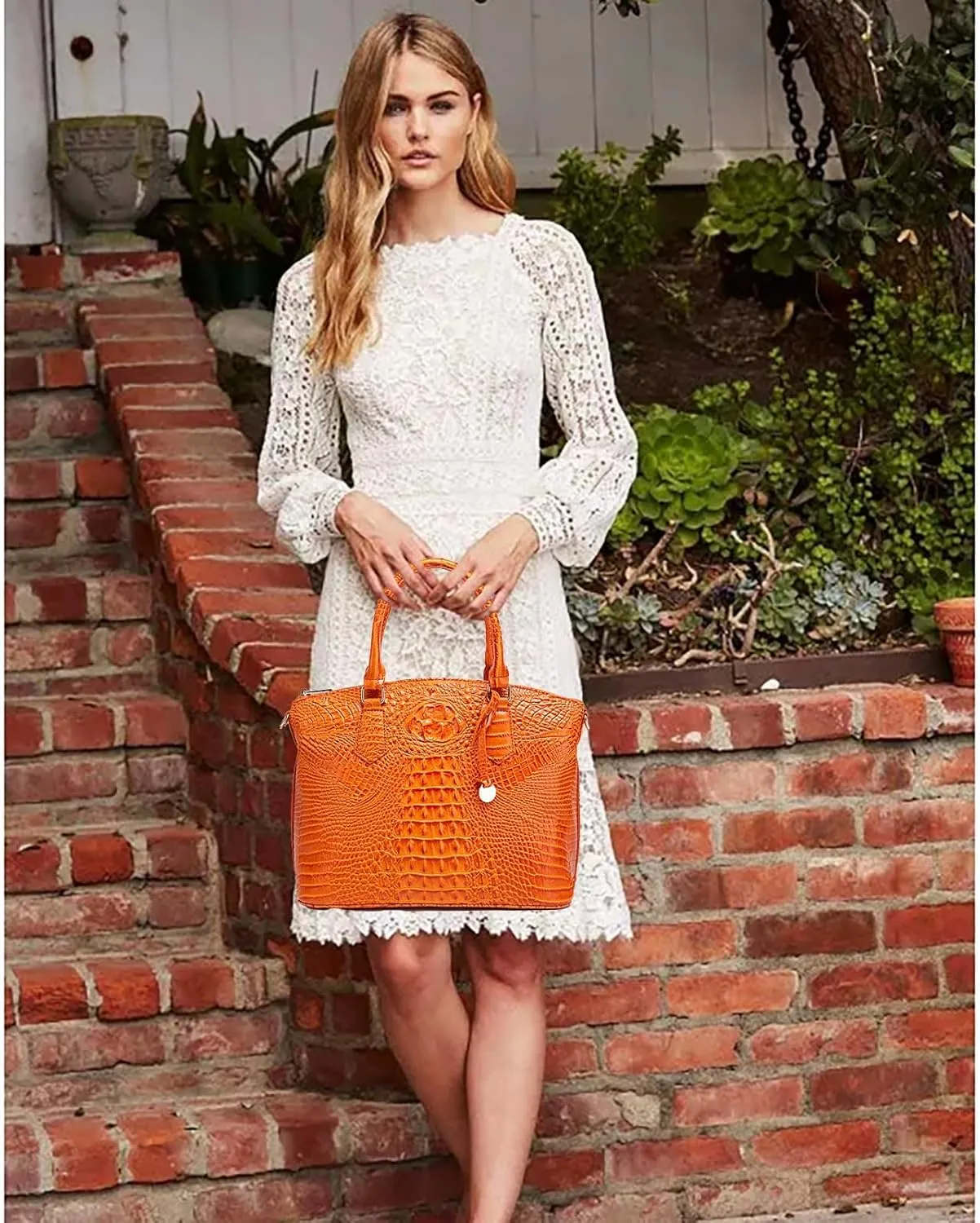 Women Purse Vegan Leather Crocodile-Embossed Pattern With Removable Shoulder Strap Top Handle Large Shoulder Bags