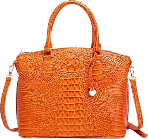 Women Purse Vegan Leather Crocodile-Embossed Pattern With Removable Shoulder Strap Top Handle Large Shoulder Bags