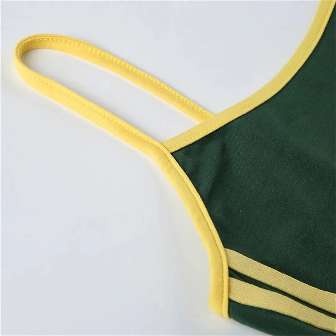 Women Tennis Style Spaghetti Strap Mini Dress Letter Print Contrast Color Sleeveless Short Dresses