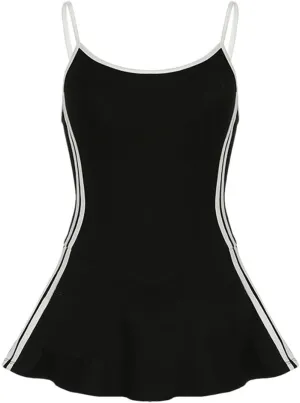 Women Tennis Style Spaghetti Strap Mini Dress Letter Print Contrast Color Sleeveless Short Dresses