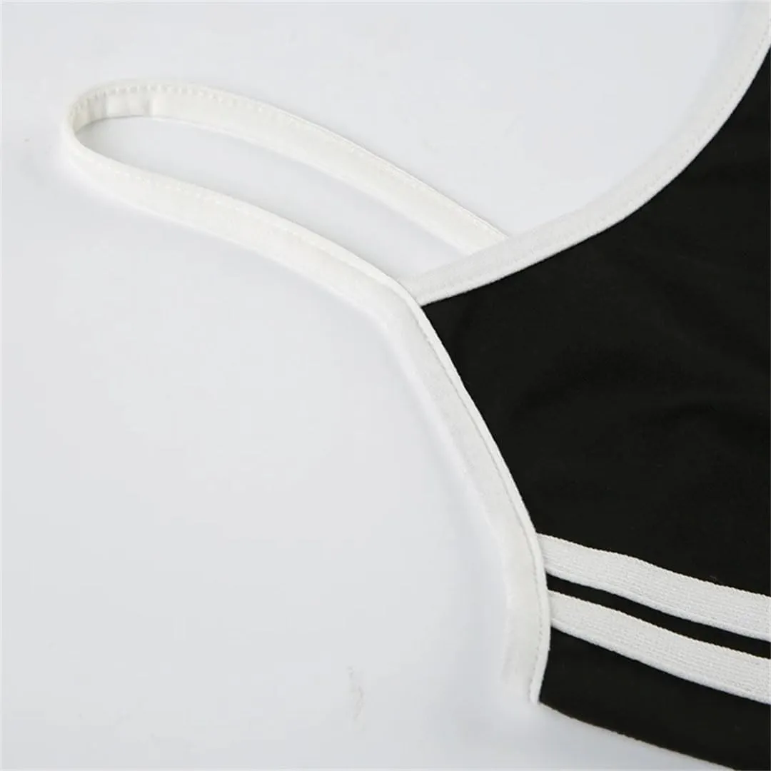 Women Tennis Style Spaghetti Strap Mini Dress Letter Print Contrast Color Sleeveless Short Dresses