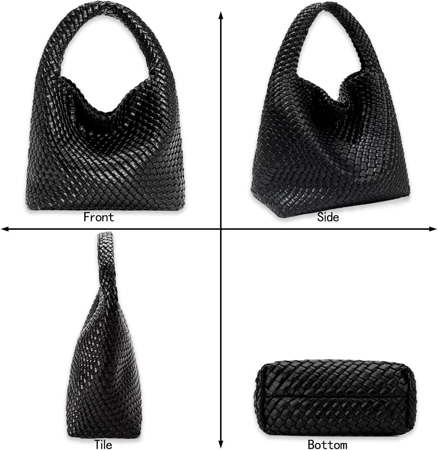 Women Vegan Leather Hand-Woven Tote Handbag Fashion Shoulder Top-handle Bag All-Match Underarm Bag with Purse