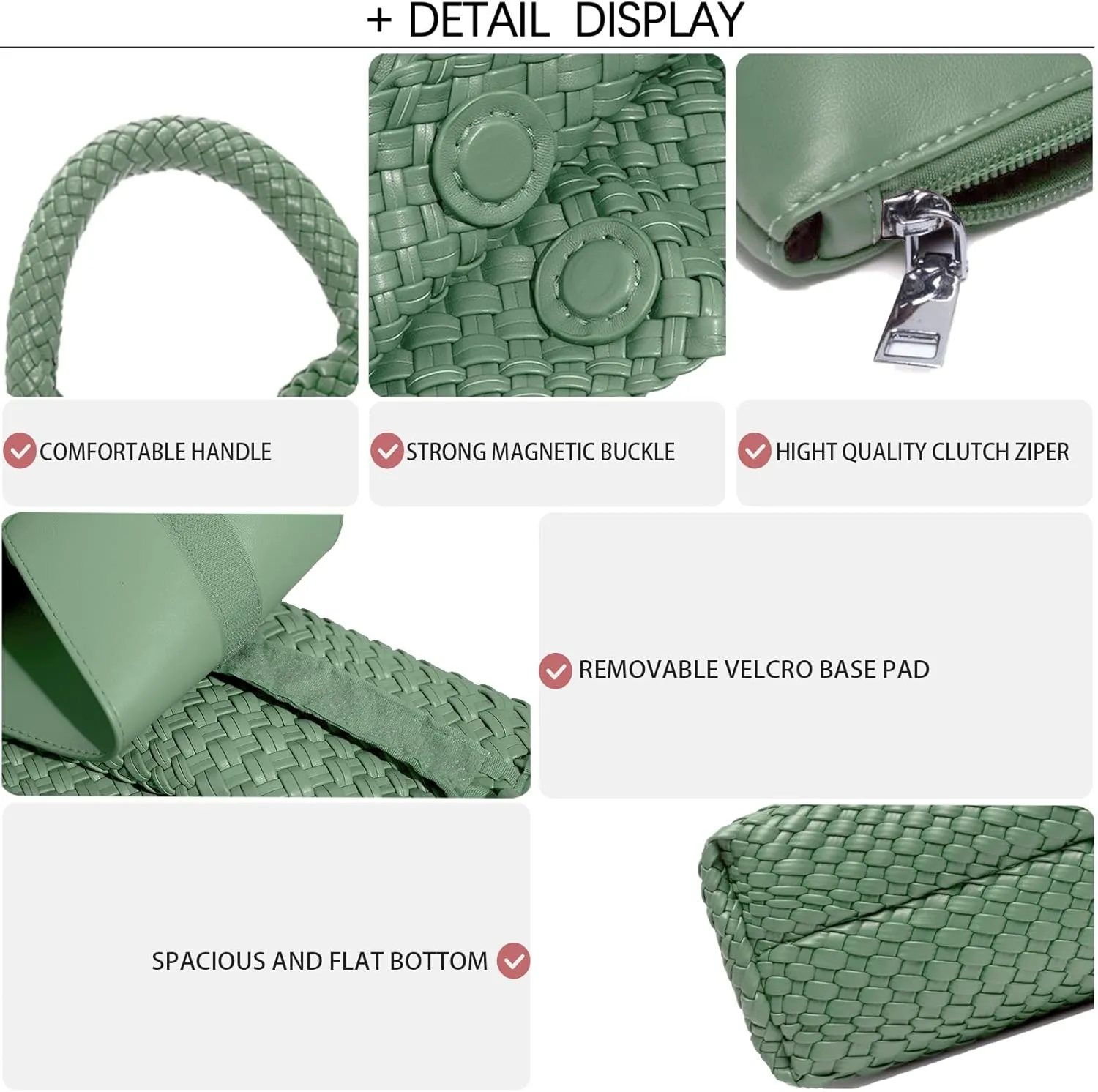 Women Vegan Leather Hand-Woven Tote Handbag Fashion Shoulder Top-handle Bag All-Match Underarm Bag with Purse