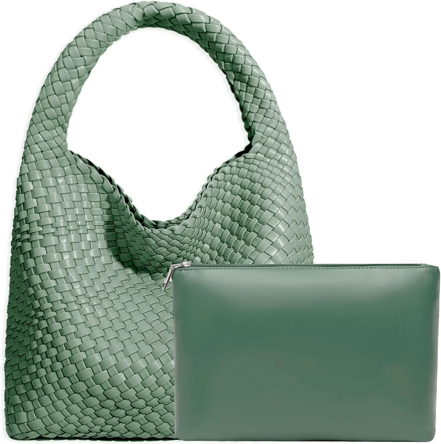 Women Vegan Leather Hand-Woven Tote Handbag Fashion Shoulder Top-handle Bag All-Match Underarm Bag with Purse
