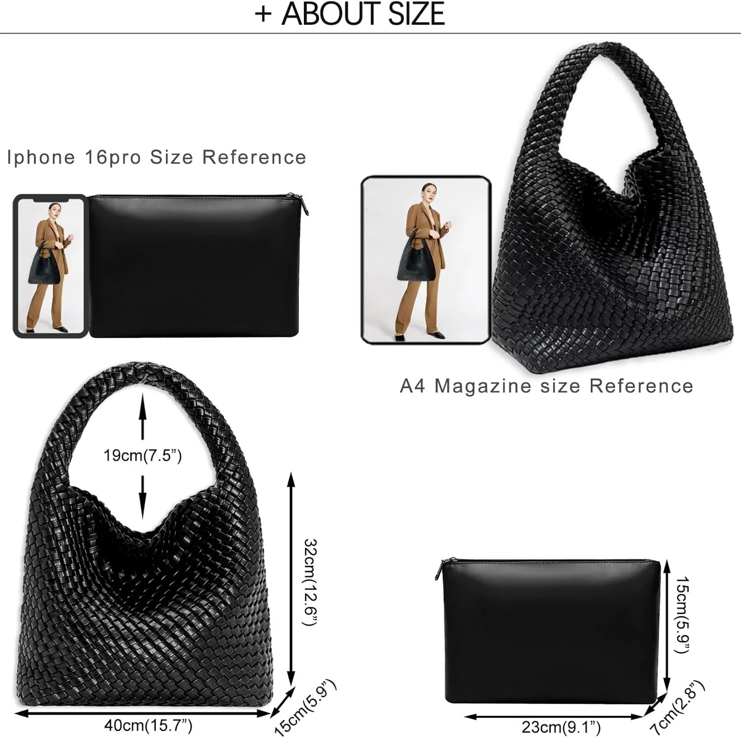 Women Vegan Leather Hand-Woven Tote Handbag Fashion Shoulder Top-handle Bag All-Match Underarm Bag with Purse