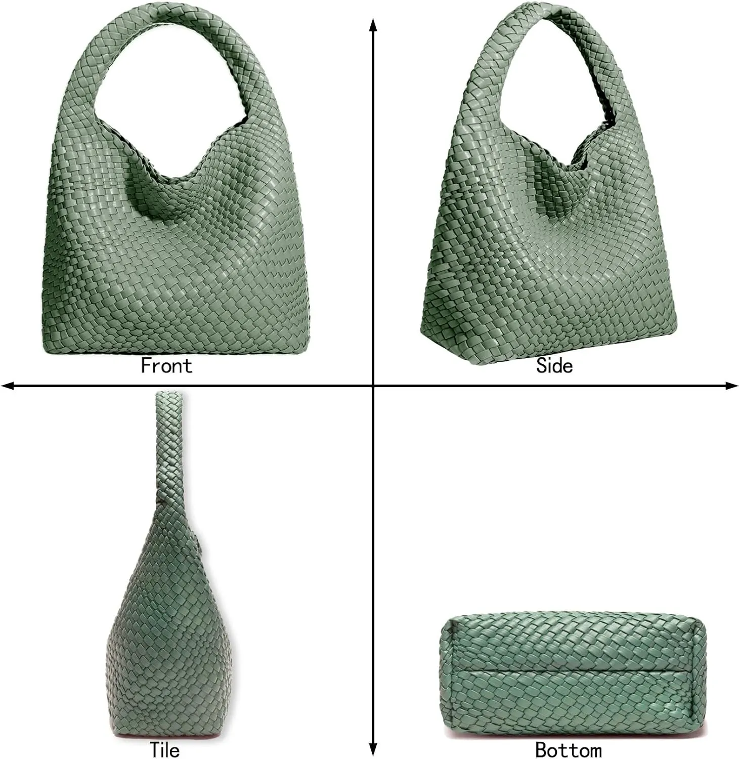 Women Vegan Leather Hand-Woven Tote Handbag Fashion Shoulder Top-handle Bag All-Match Underarm Bag with Purse