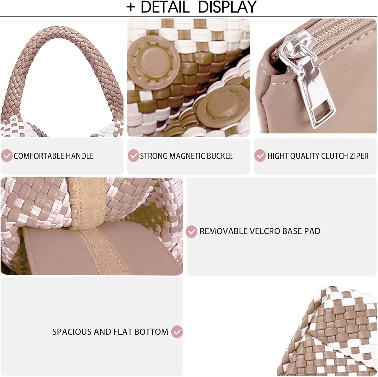Women Vegan Leather Hand-Woven Tote Handbag Fashion Shoulder Top-handle Bag All-Match Underarm Bag with Purse