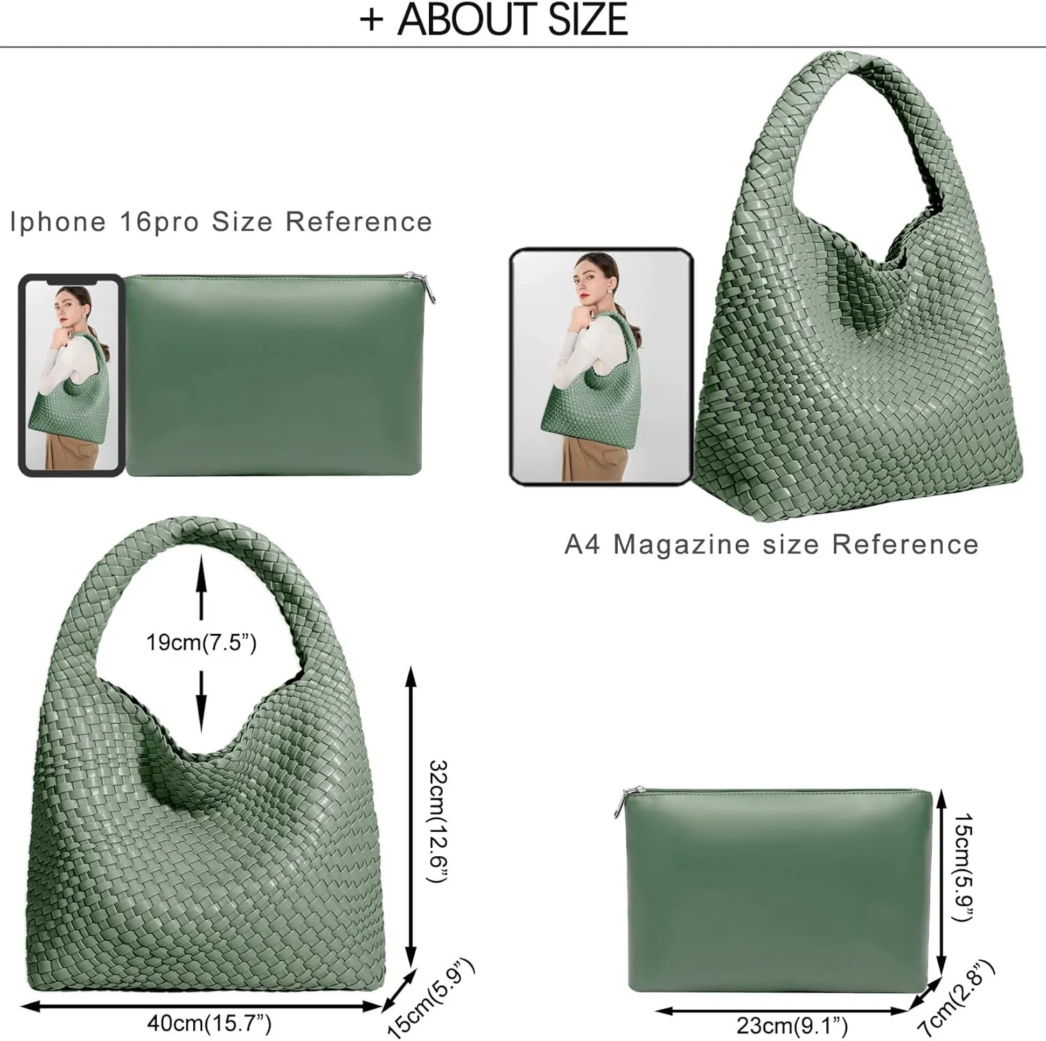 Women Vegan Leather Hand-Woven Tote Handbag Fashion Shoulder Top-handle Bag All-Match Underarm Bag with Purse