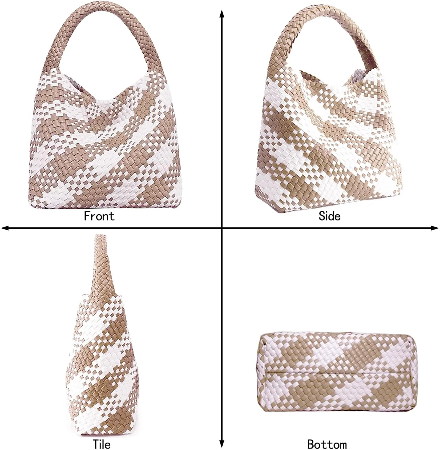 Women Vegan Leather Hand-Woven Tote Handbag Fashion Shoulder Top-handle Bag All-Match Underarm Bag with Purse