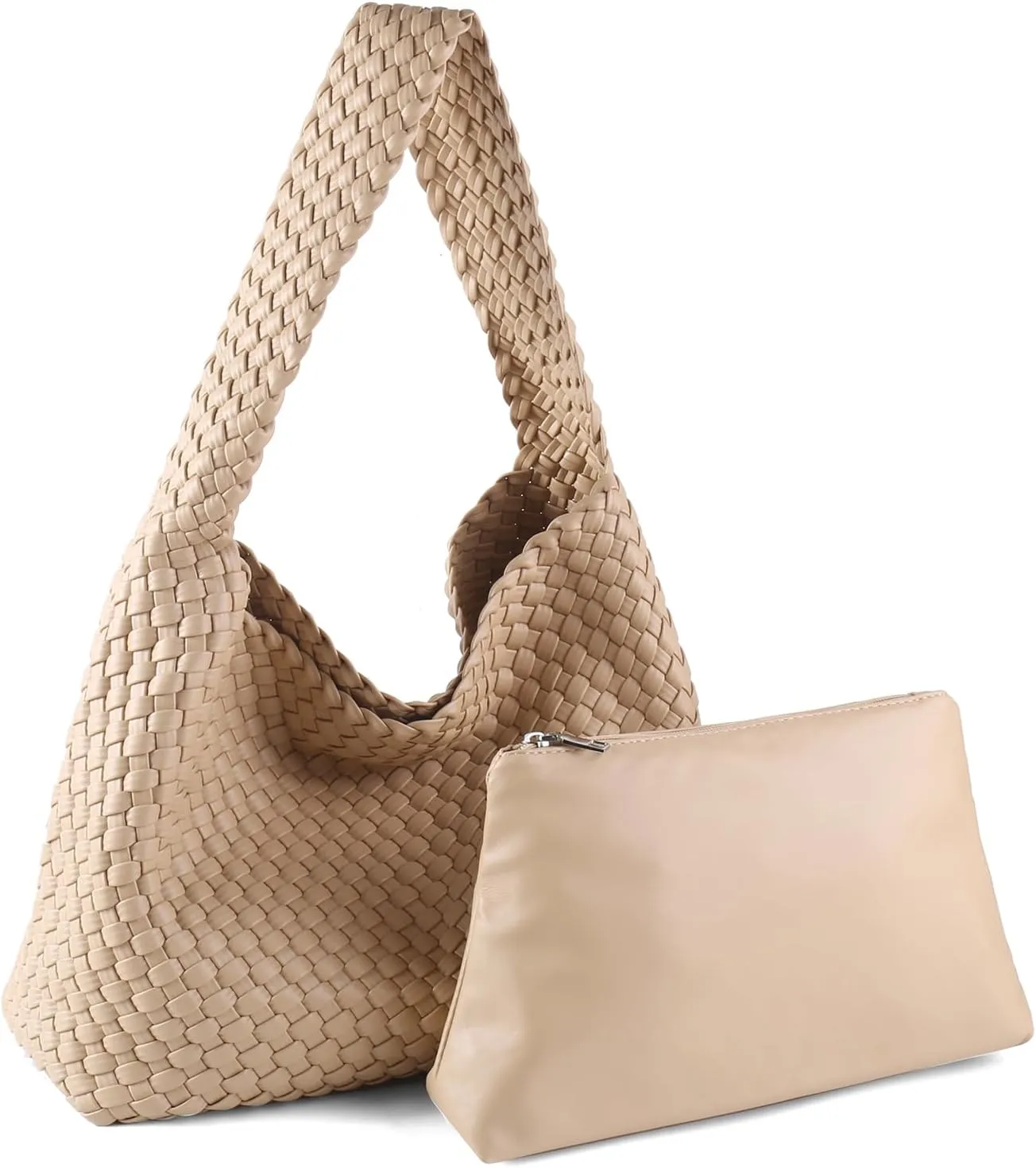 Women Vegan Leather Handmade Tote Bag Large Shoulder Top-handle Bag All-Match Underarm Bag with Purse Beach Handbag