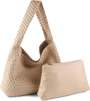 Women Vegan Leather Handmade Tote Bag Large Shoulder Top-handle Bag All-Match Underarm Bag with Purse Beach Handbag