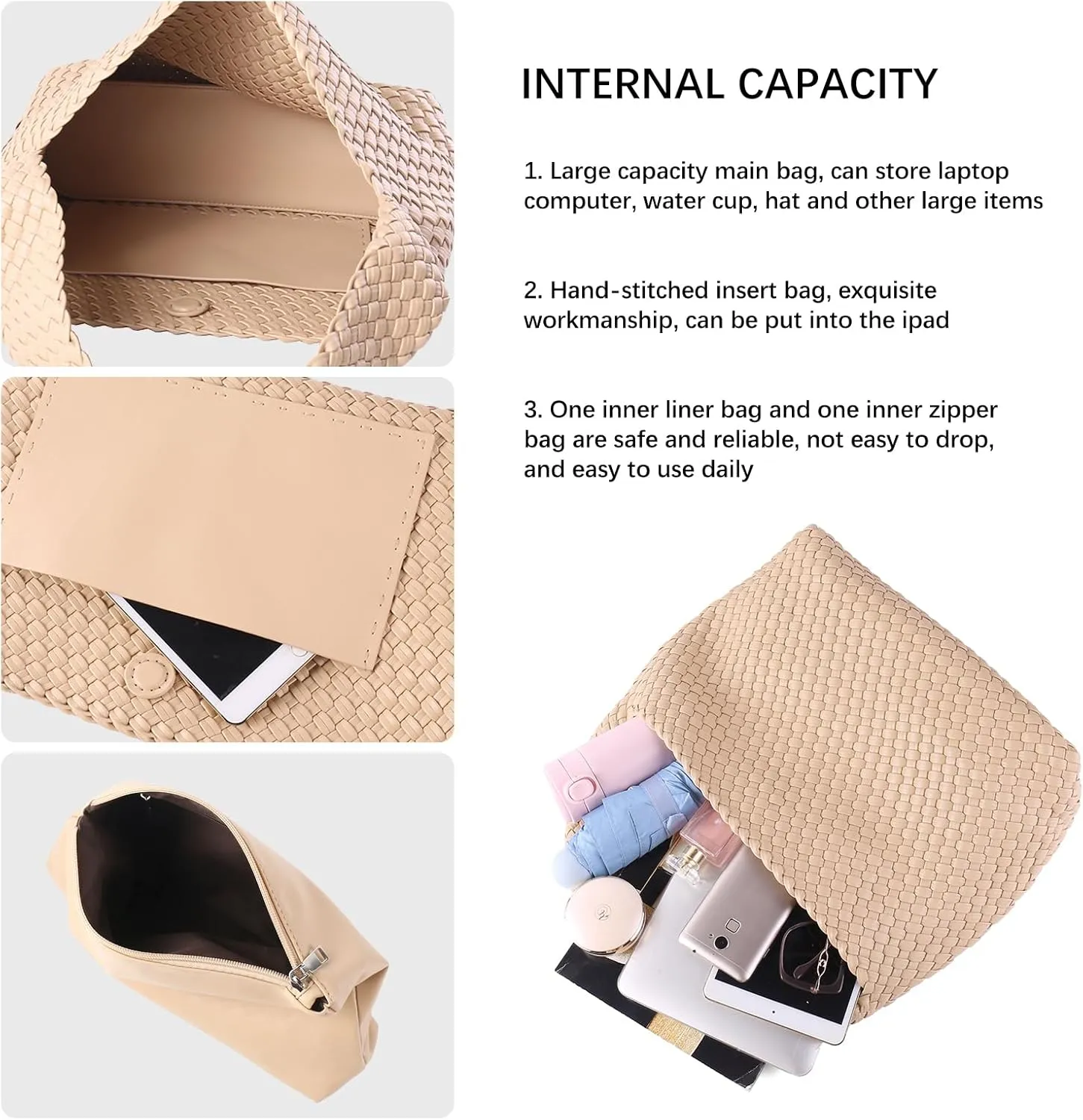 Women Vegan Leather Handmade Tote Bag Large Shoulder Top-handle Bag All-Match Underarm Bag with Purse Beach Handbag