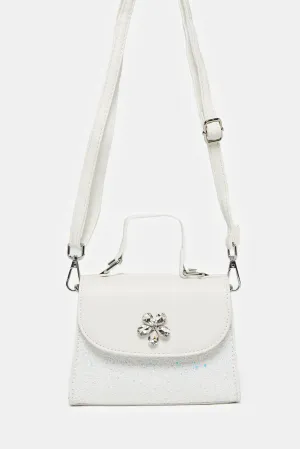 Women White Embellished Crossbody Bag