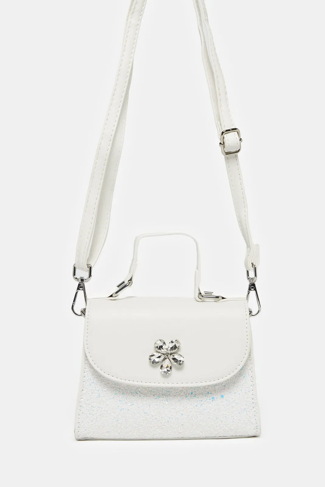 Women White Embellished Crossbody Bag