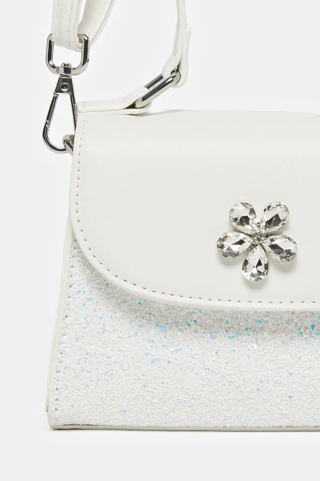 Women White Embellished Crossbody Bag