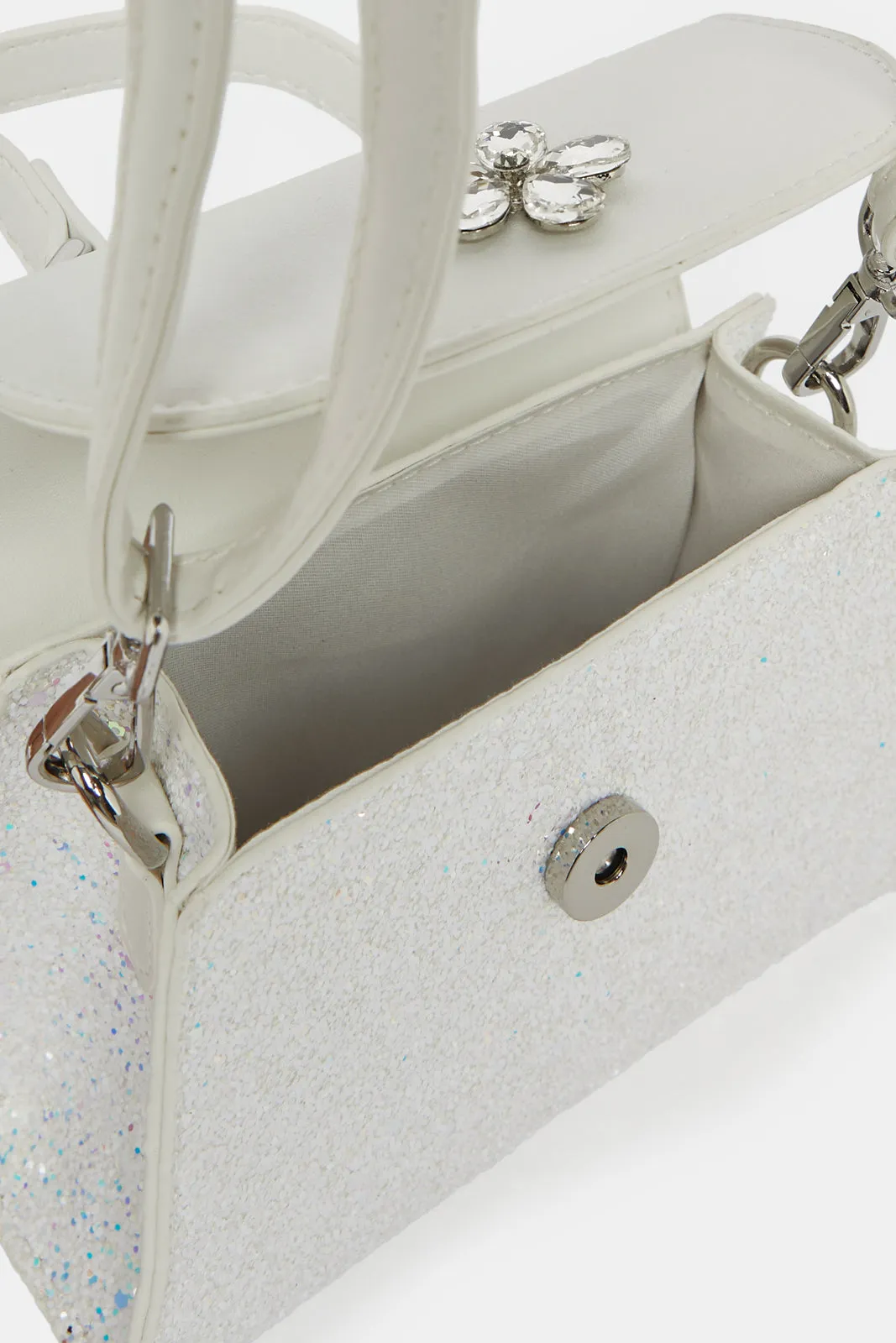 Women White Embellished Crossbody Bag