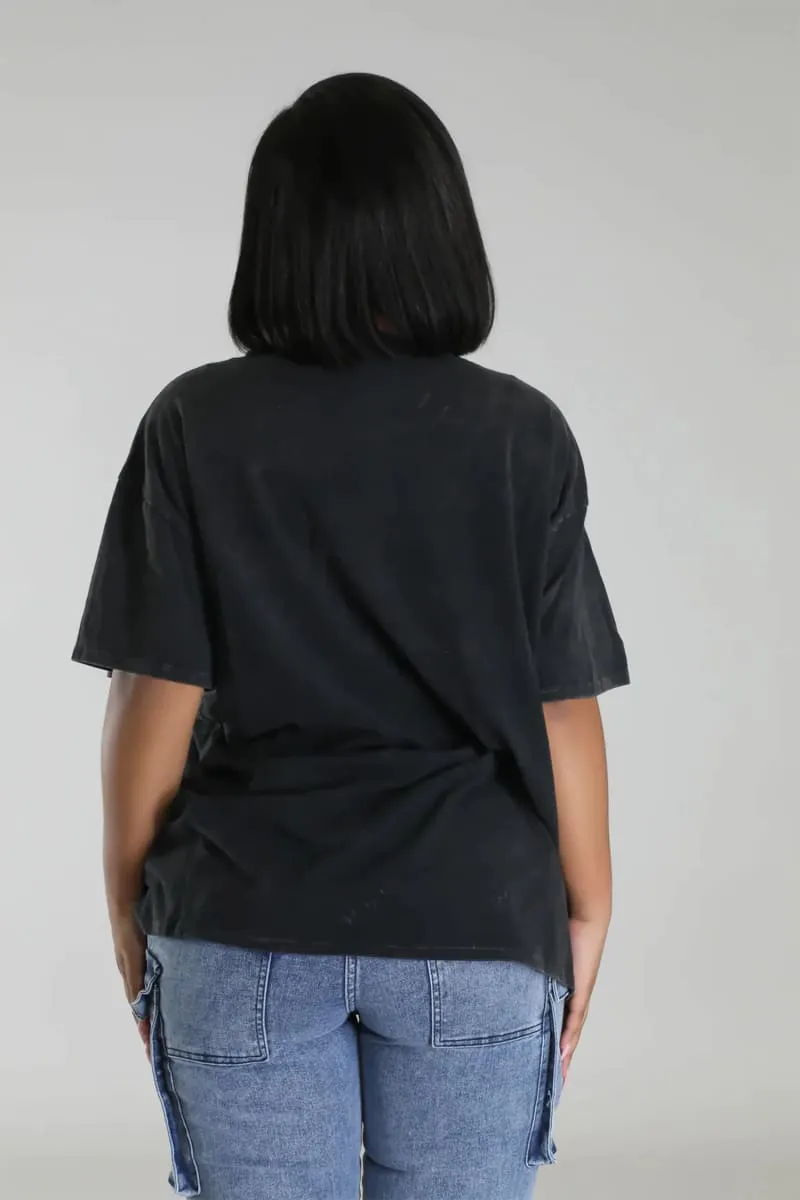 Women's Black Oversized Race Car Print T-shirt