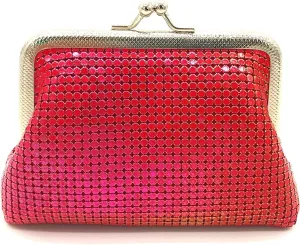 Womens Coin Purse Metal Mesh Kiss Lock Clasp (Multi Red)