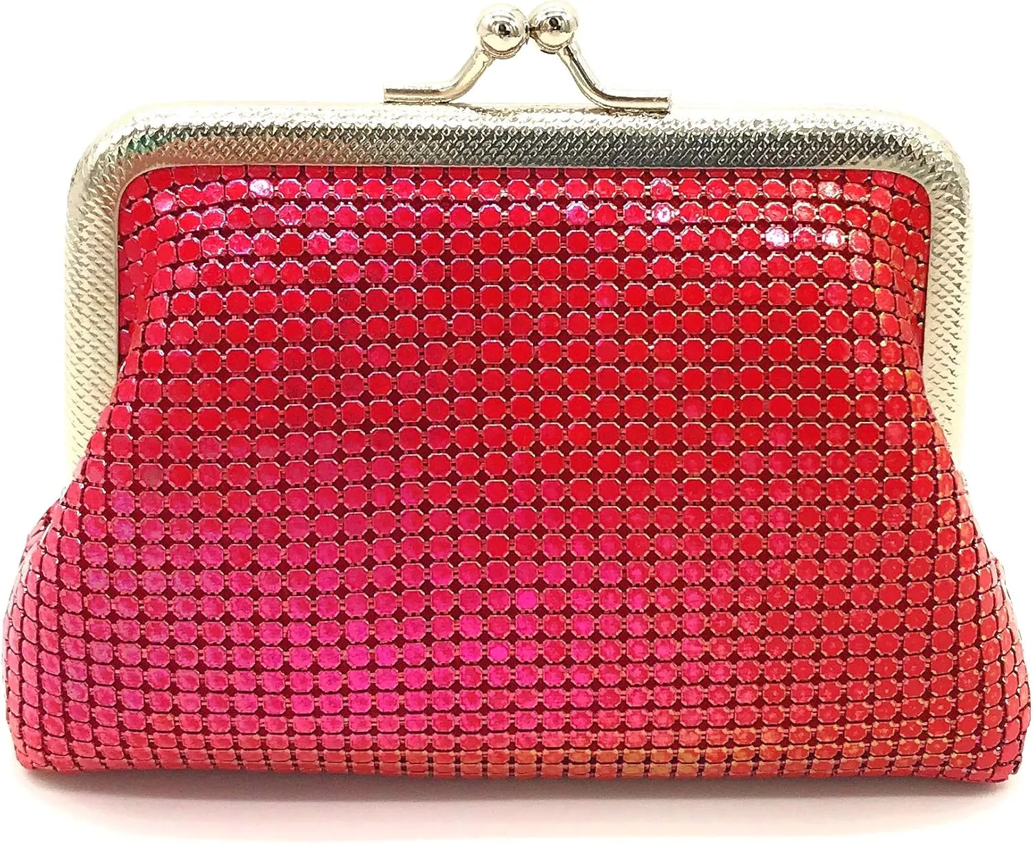 Womens Coin Purse Metal Mesh Kiss Lock Clasp (Multi Red)